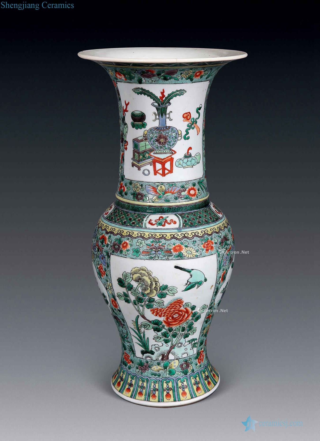 In late qing dynasty Colorful medallion flower vase with flowers