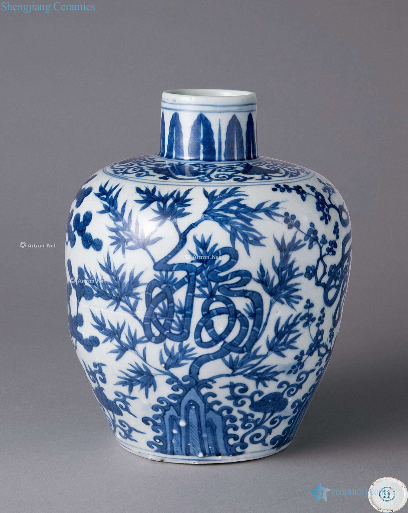 Ming wanli Kiln fu lu shou blue plum bottle