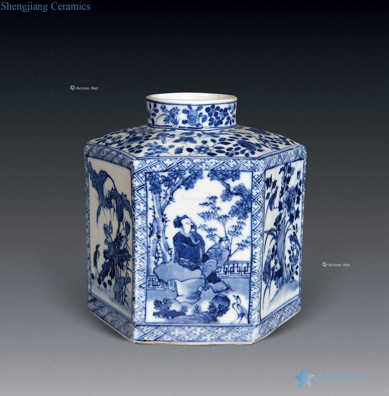 The late qing dynasty Blue and white the six-party caddy