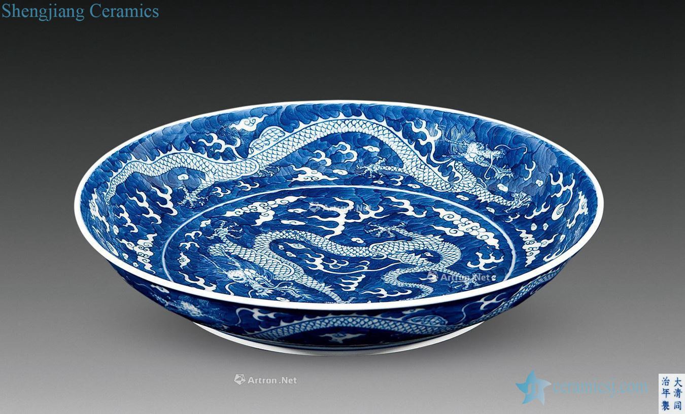 qing Blue and white dragon plate (a)