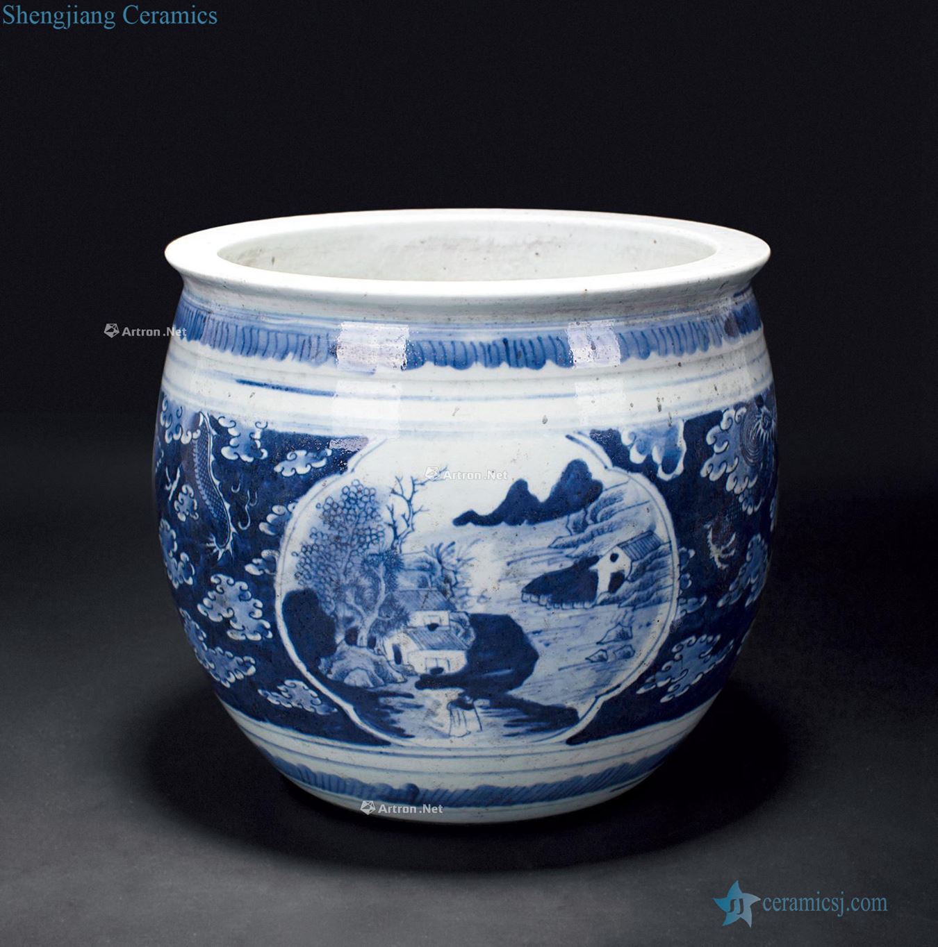qing Blue and white YunLongWen medallion cylinder