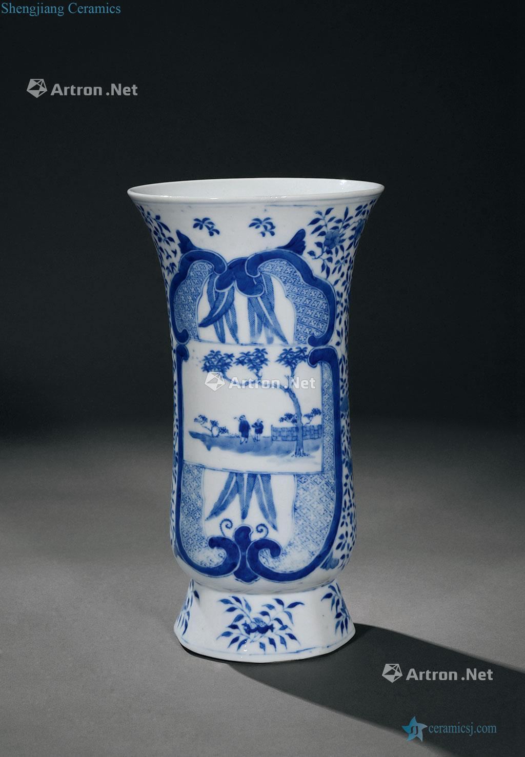 Qing dynasty blue and white flower vase with medallion characters