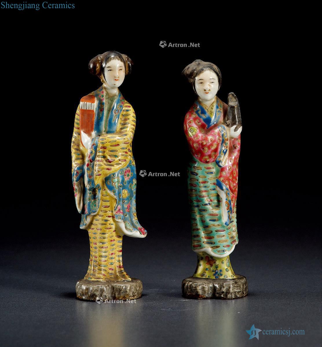Qing, pastel lady statue (a set of two)