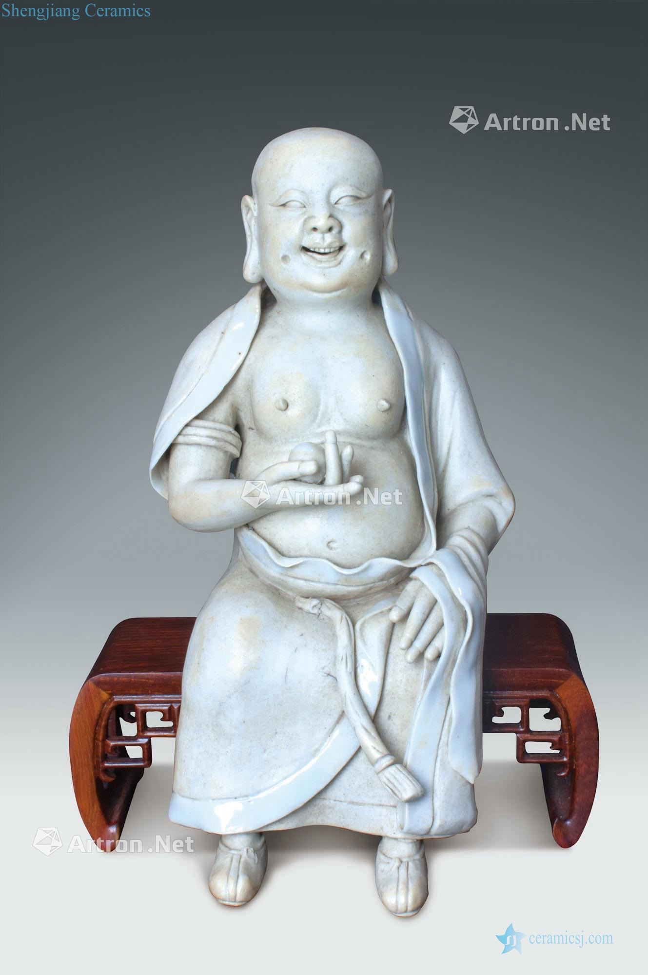 The song dynasty Green white glaze laughing Buddha statue
