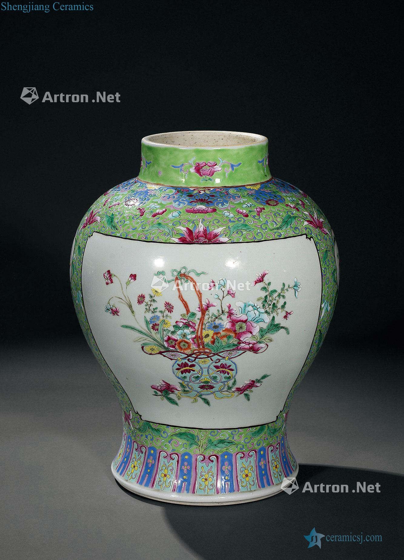 Qing general famille rose medallion flower pot