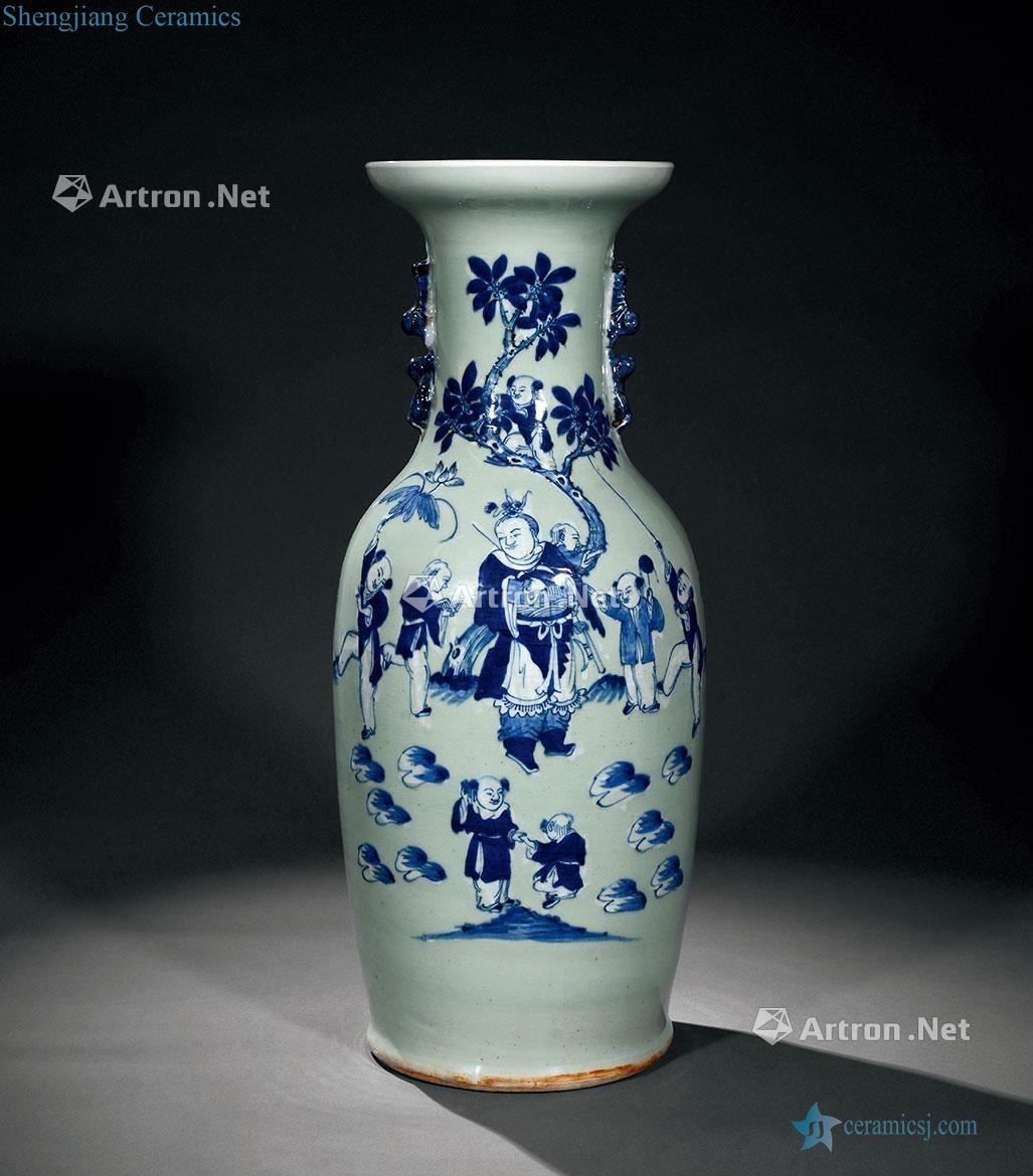 Qing dynasty blue and white washing bottle mouth add Bai Ying play