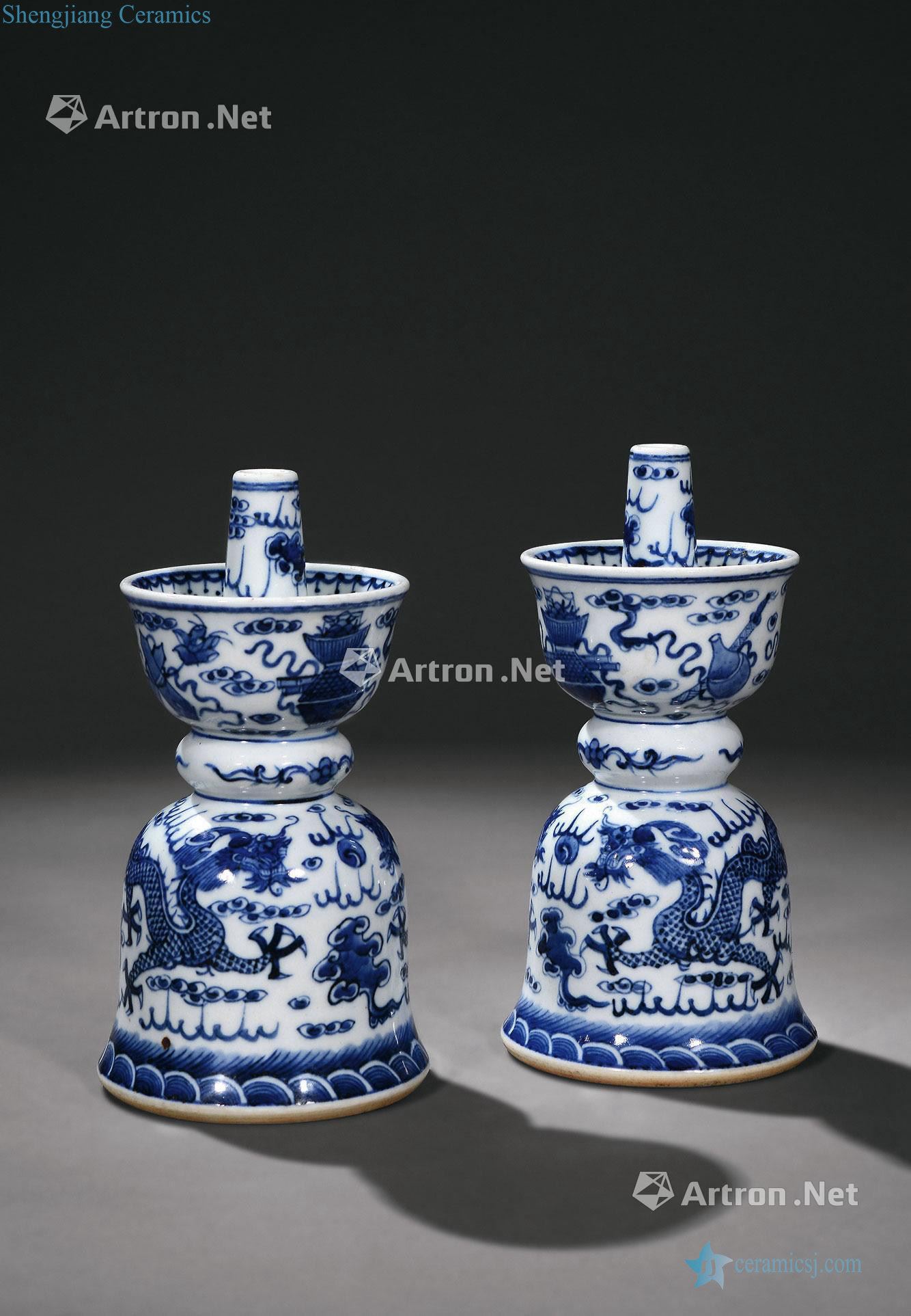 qing Blue and white dragon candlestick (a)