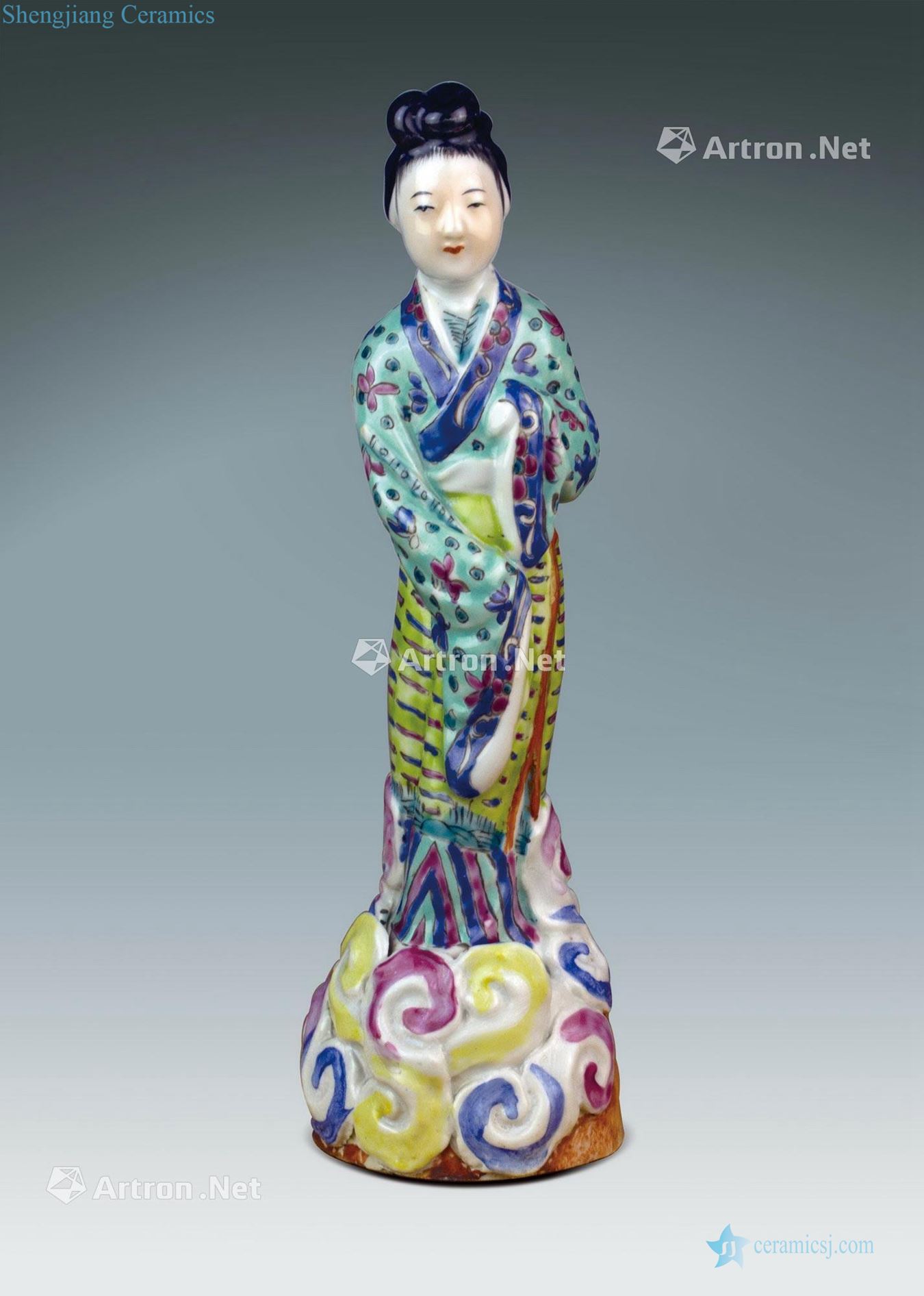 In the late qing cookr made pastel carved porcelain ladies furnishing articles
