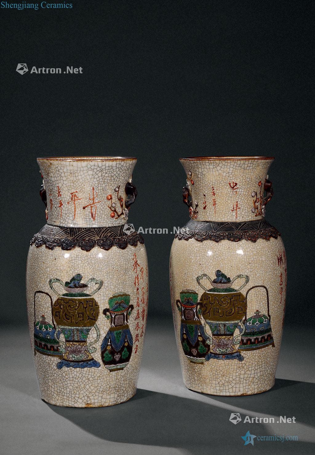 Brother qing glaze colorful rich ancient poetry bottle (a)