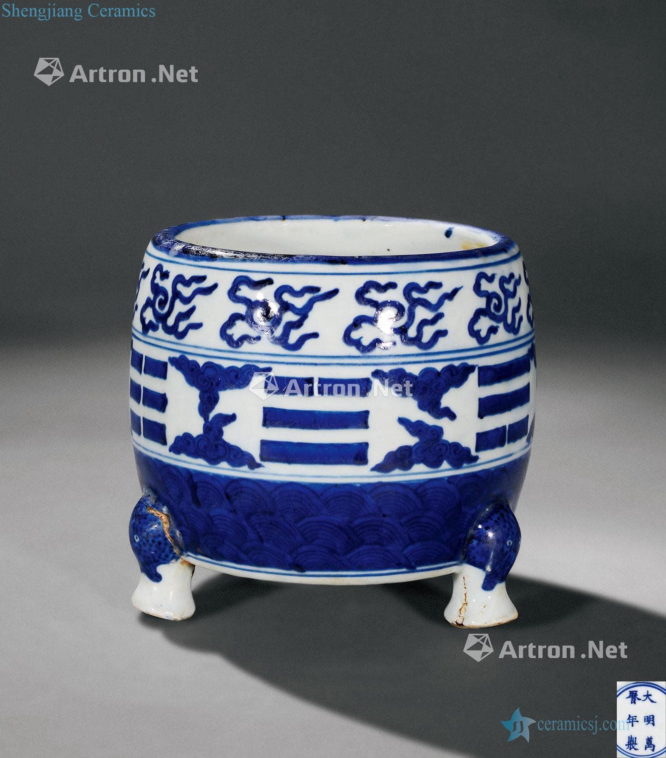 Ming Blue and white gossip furnace with three legs