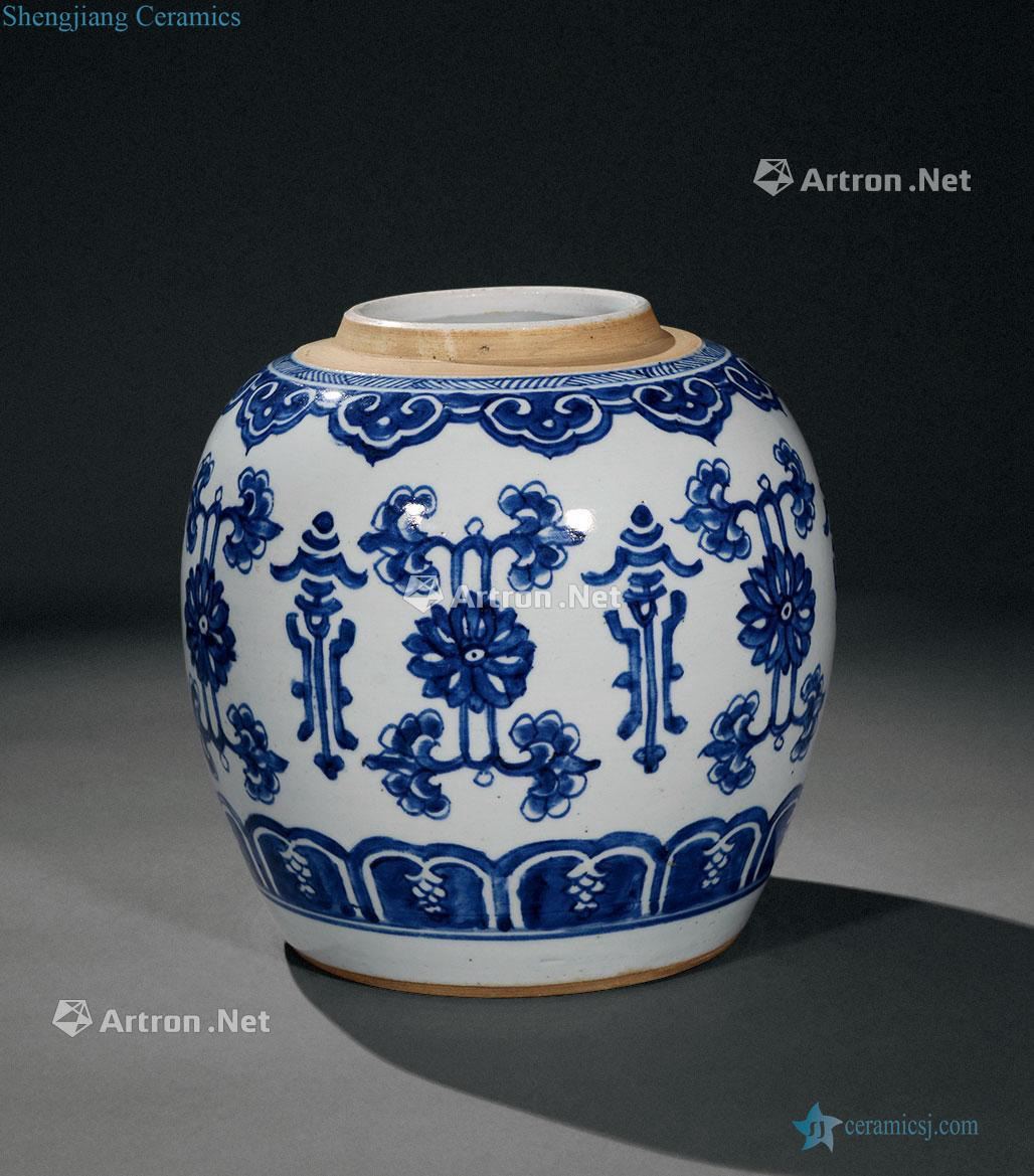 qing Life of words between blue and white flower pot