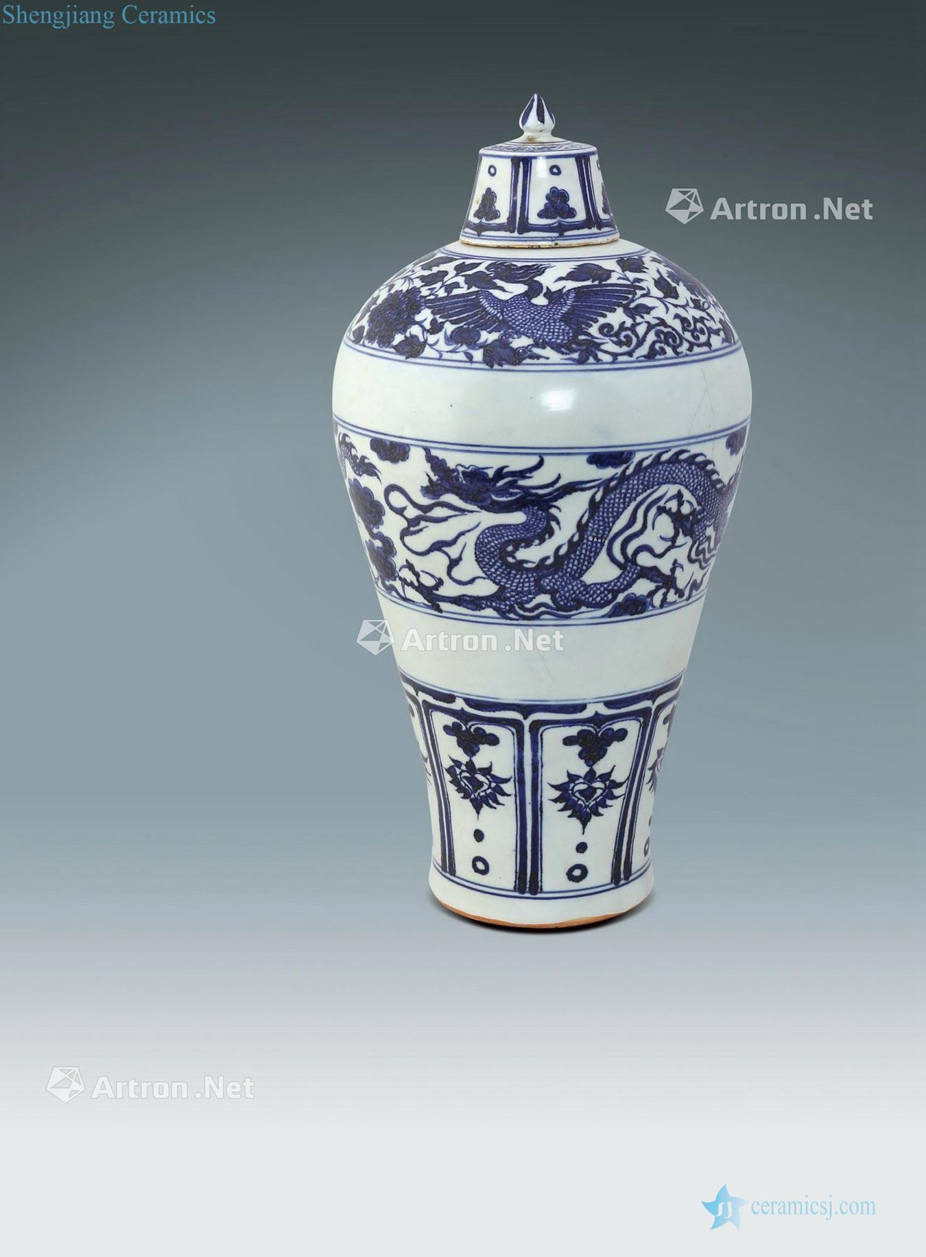 Ming Blue and white longfeng mei bottle half cover