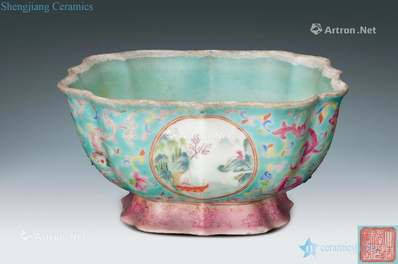 Clear pastel medallion landscape pattern flower bowl