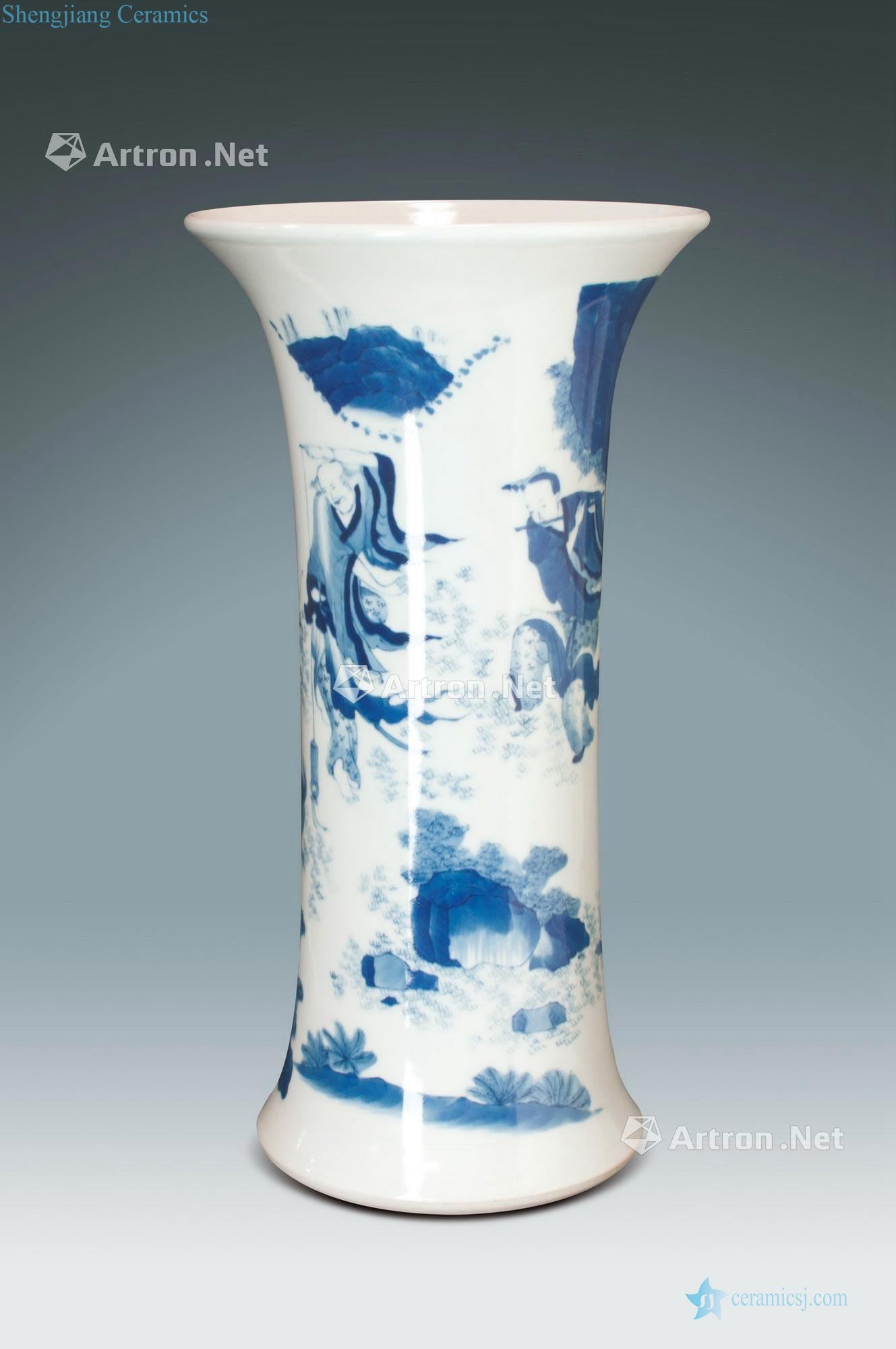 qing Toad grain flower vase with blue and white fringe play