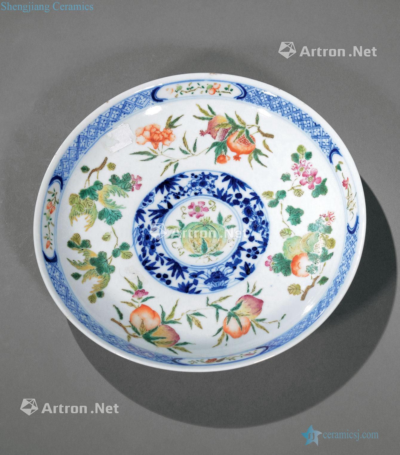 Qing porcelain enamel melon and fruit dish