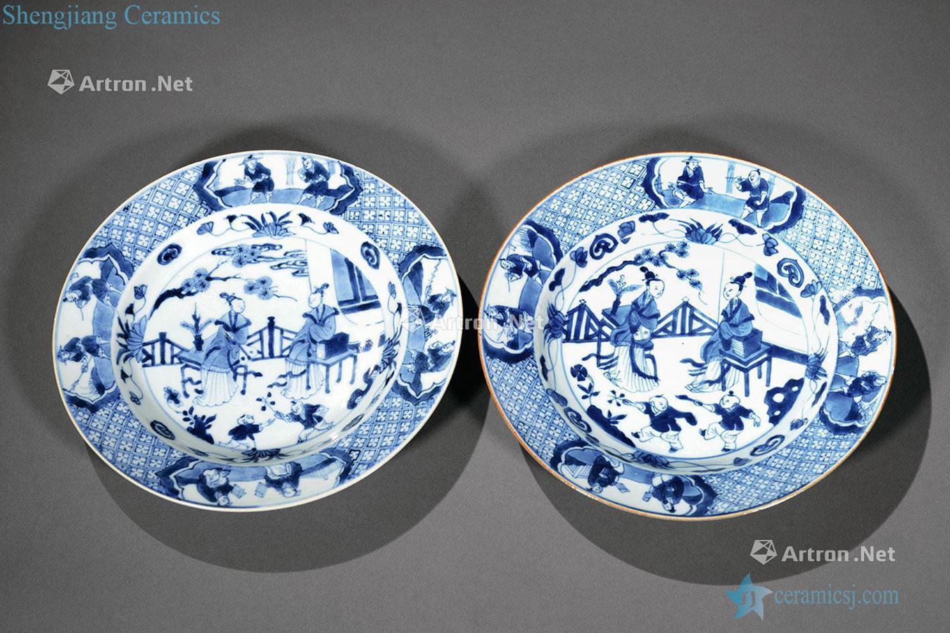 The qing emperor kangxi Blue and white traditional Chinese story plate (a)