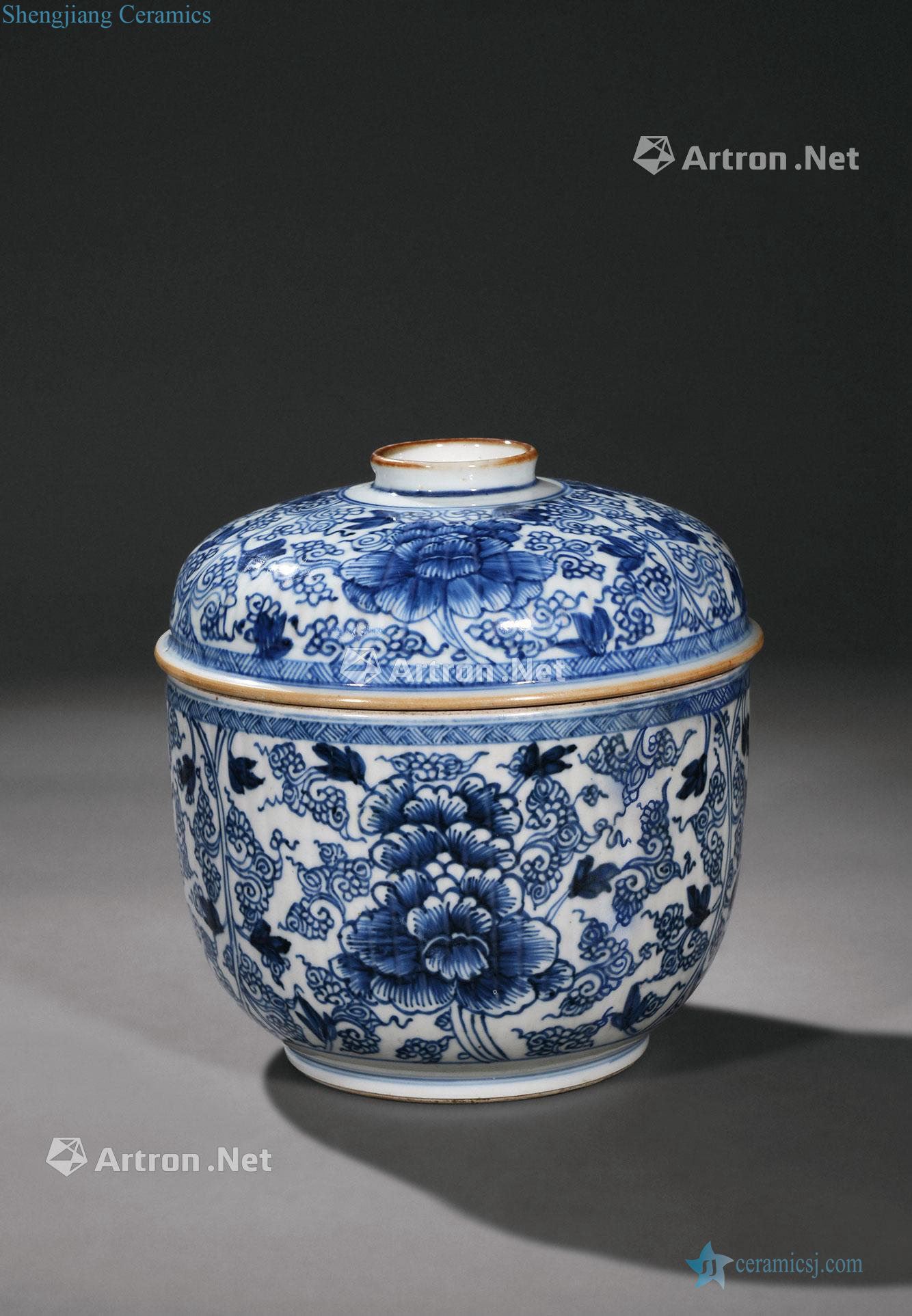 The qing emperor kangxi Blue and white flowers around branches cover cylinder