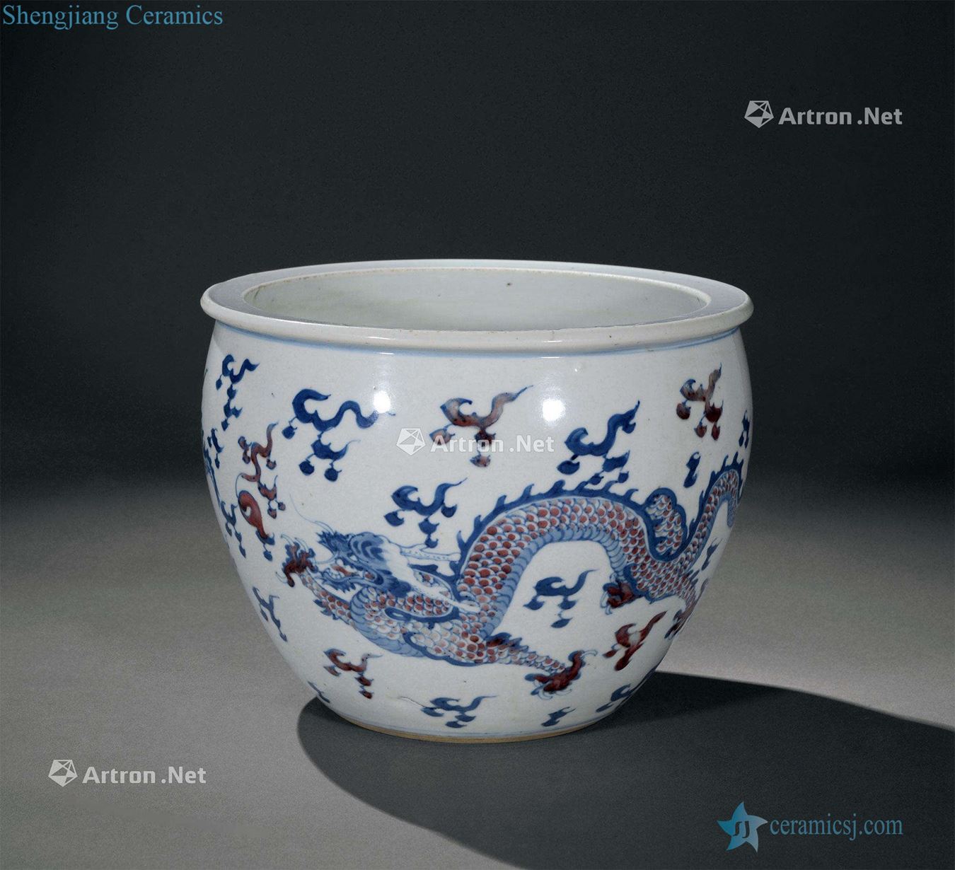 The qing emperor kangxi Blue and white youligong red dragon grain cylinder