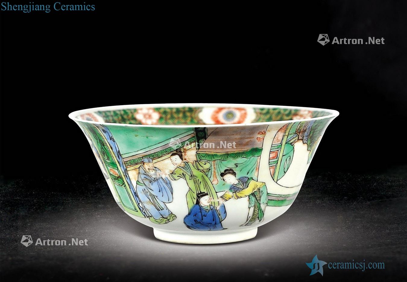 In late qing dynasty Colorful characters green-splashed bowls