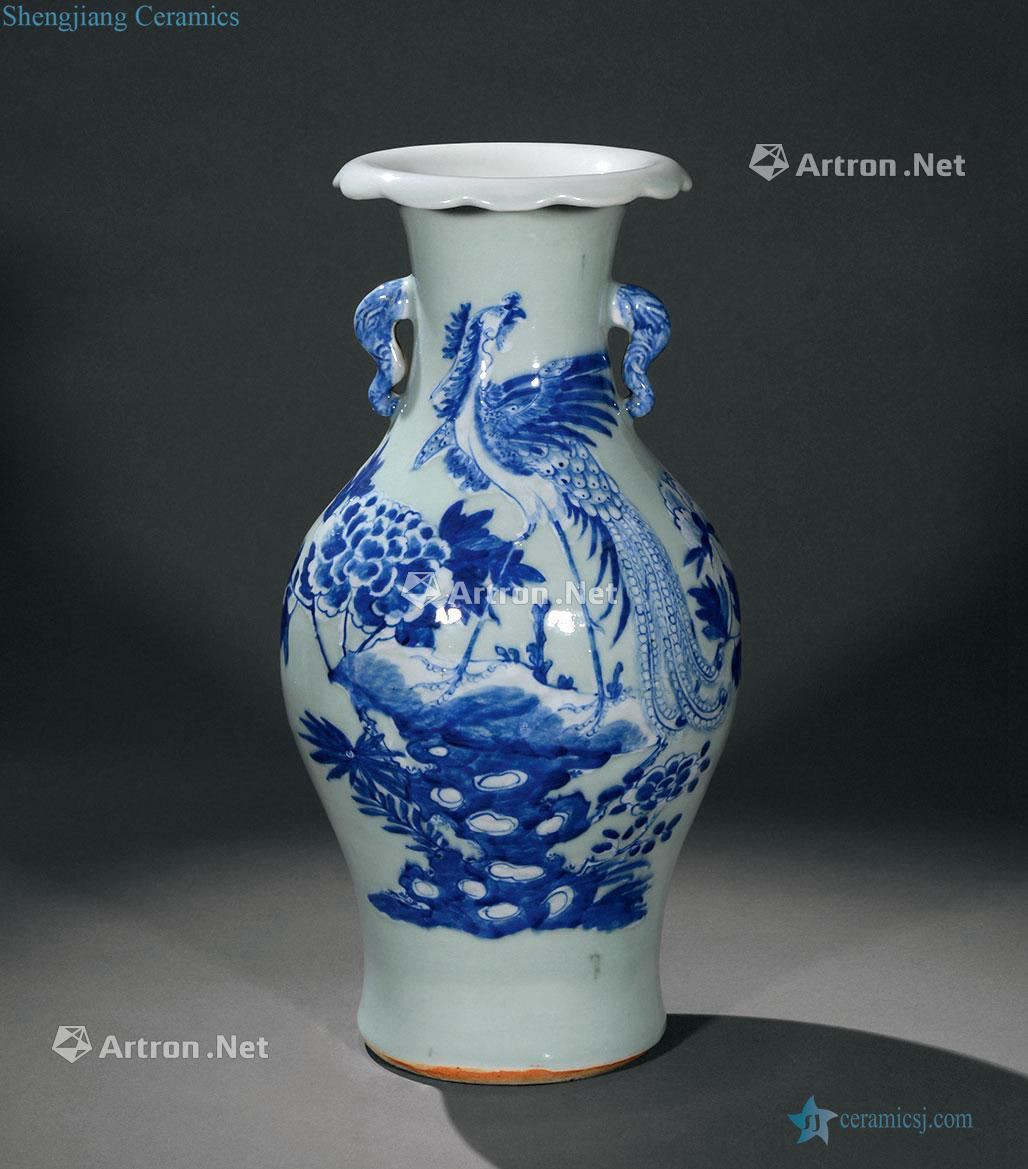 qing Pea green blue and white chicken habitat peony olive bottle