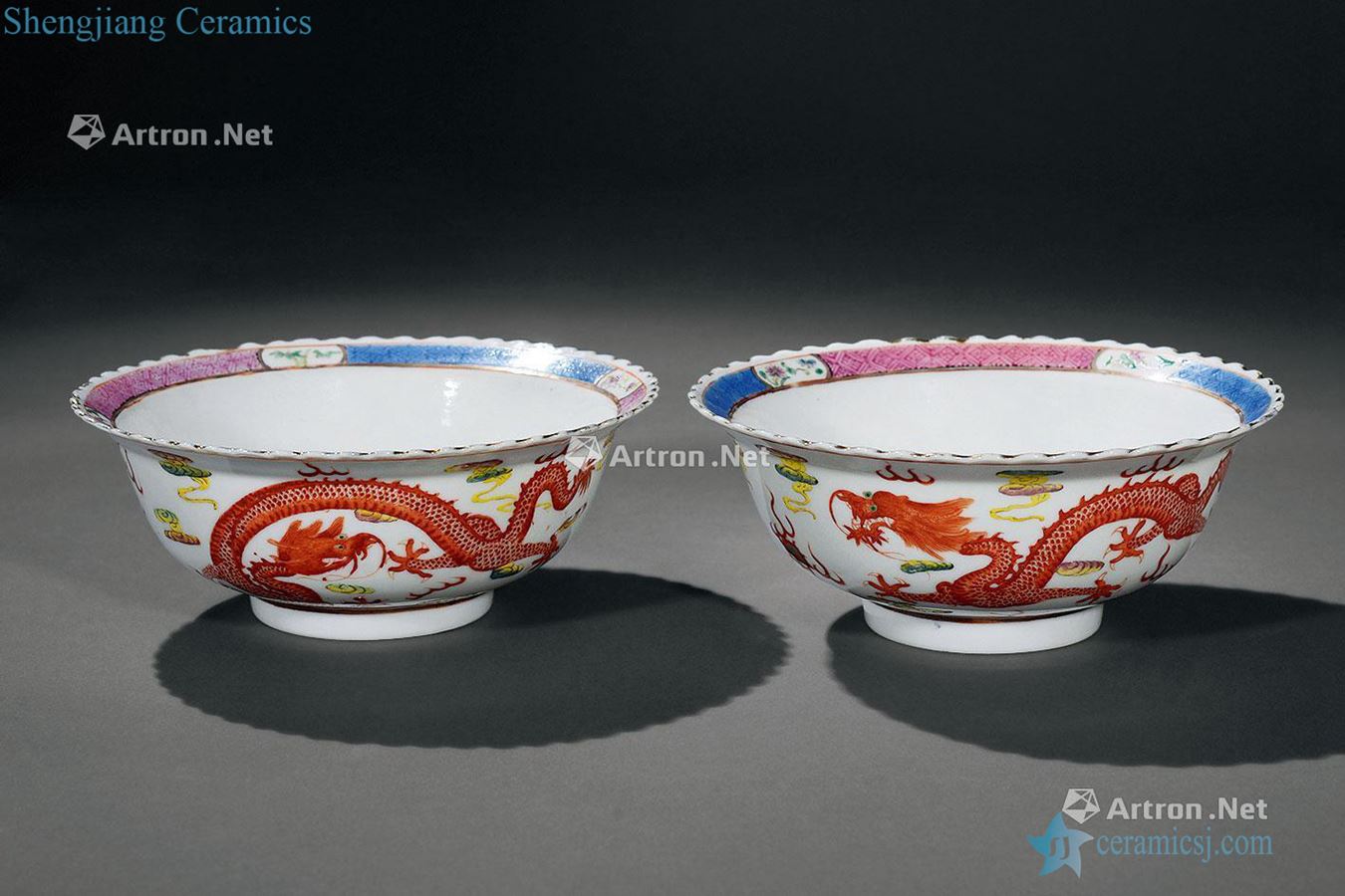 Clear pastel longfeng grain flower mouth fold along the bowl (a)