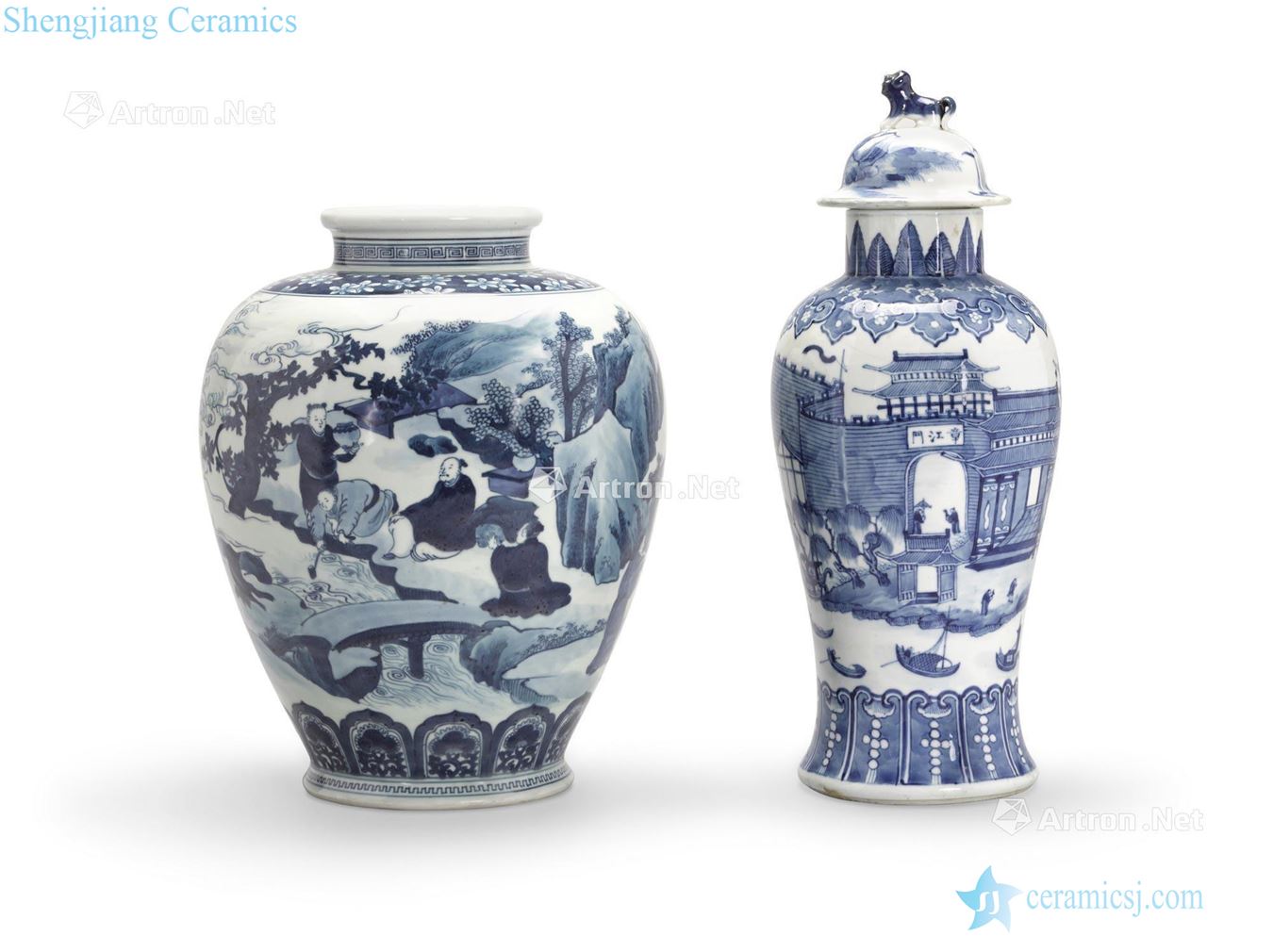 Newest the Qing dynasty TWO BLUE AND WHITE JARS