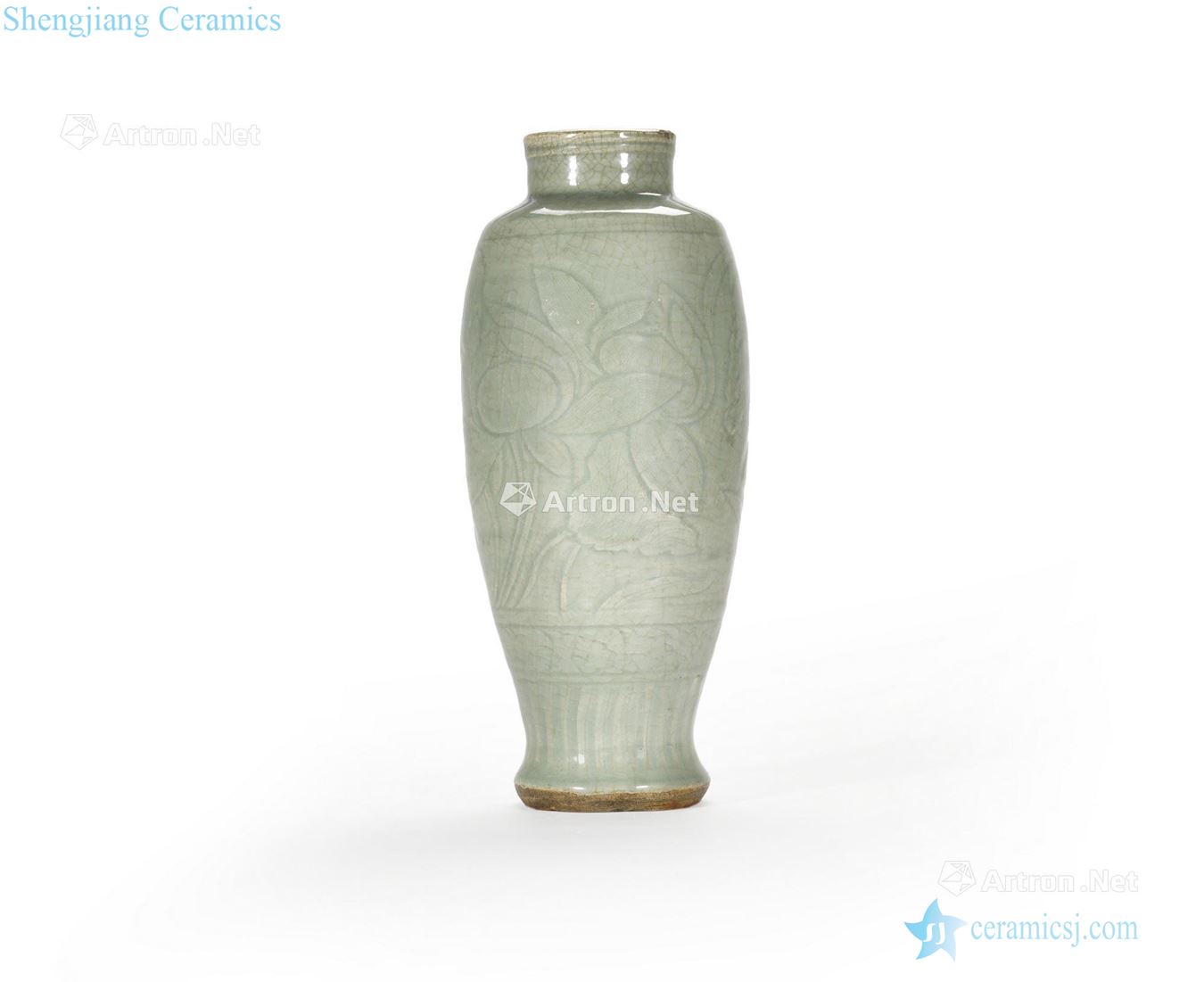 Ming dynasty A LONGQUAN CELADON BALUSTER VASE WITH CARVED DECORATION