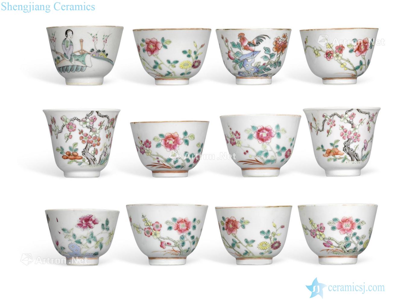 The newest the Qing/Republic period A LARGE ASSEMBLED GROUP OF FAMILLE ROSE ENAMELED CUPS