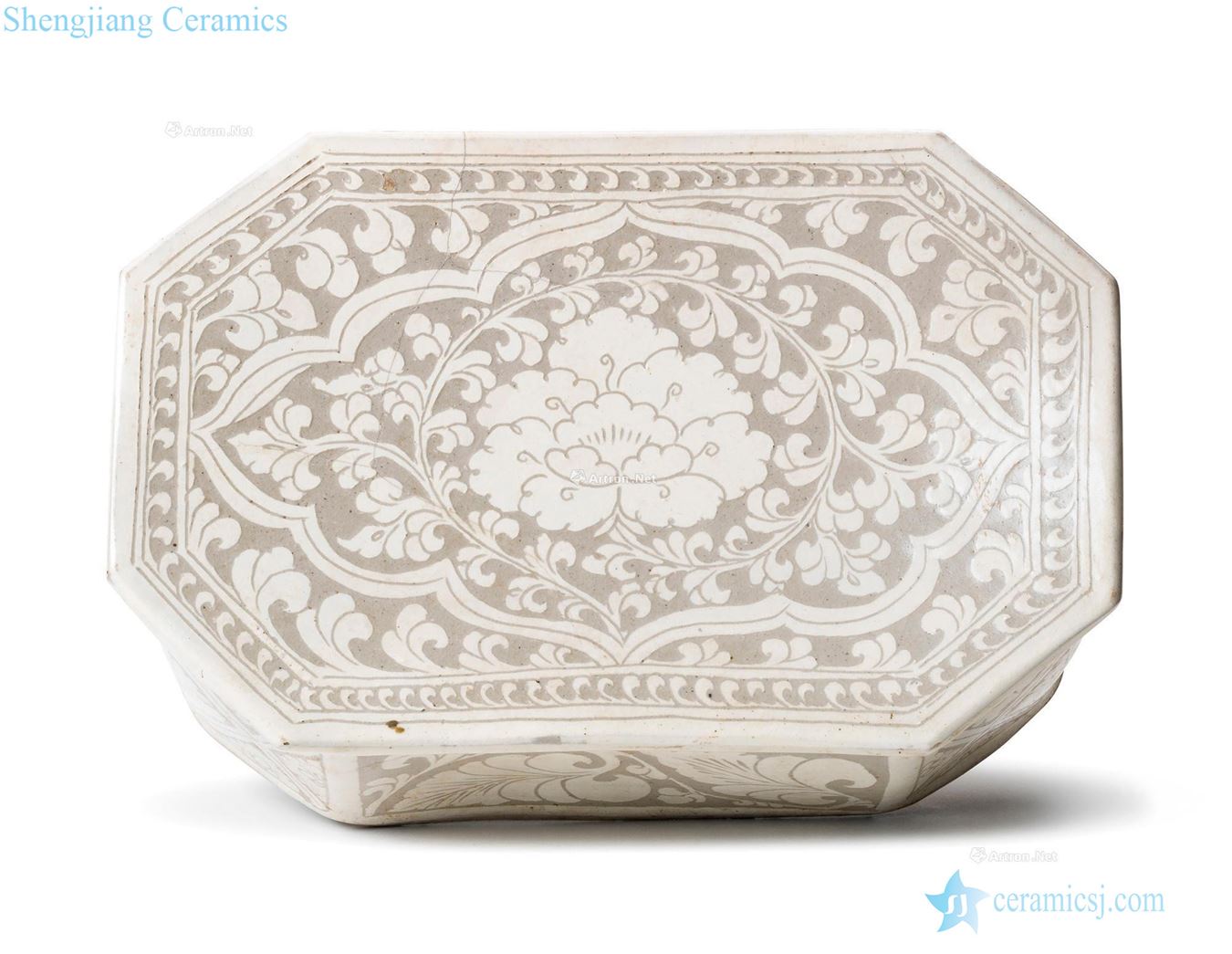 Northern song dynasty ground magnetic state kiln carved flower medallion peony grains octagonal pillow