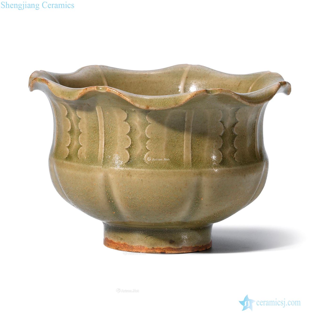 Northern song dynasty Yao state kiln green glaze hand-cut leaf veins flower mouth