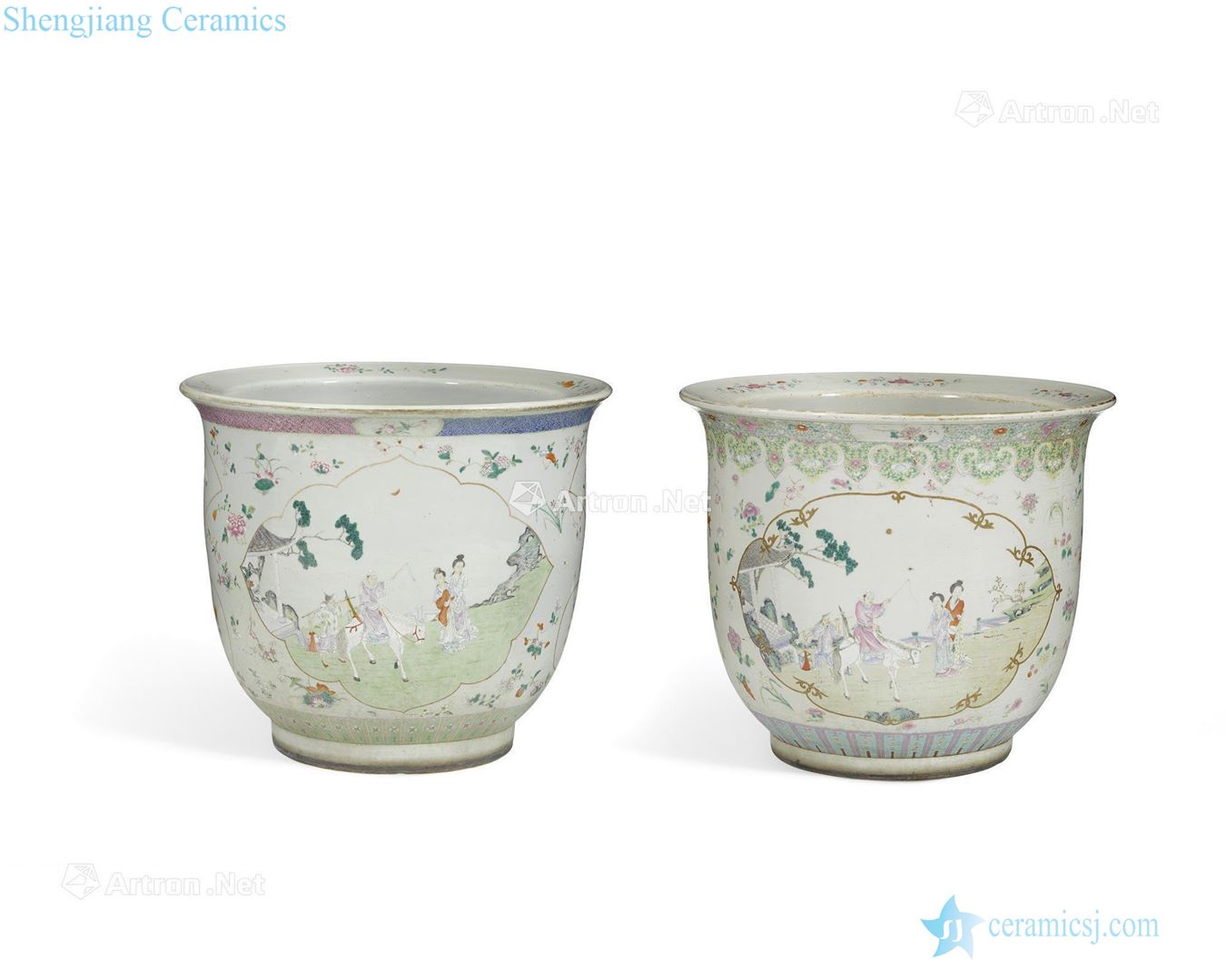 Newest the Qing Dynasty TWO LARGE FAMILLE ROSE ENAMELED PLANTERS