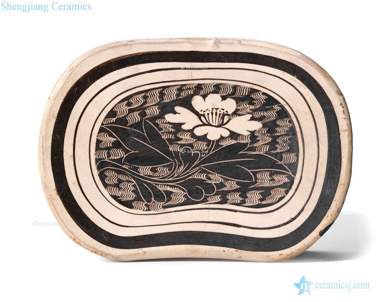Northern song dynasty magnetic state kiln water carved black lotus pattern pillow