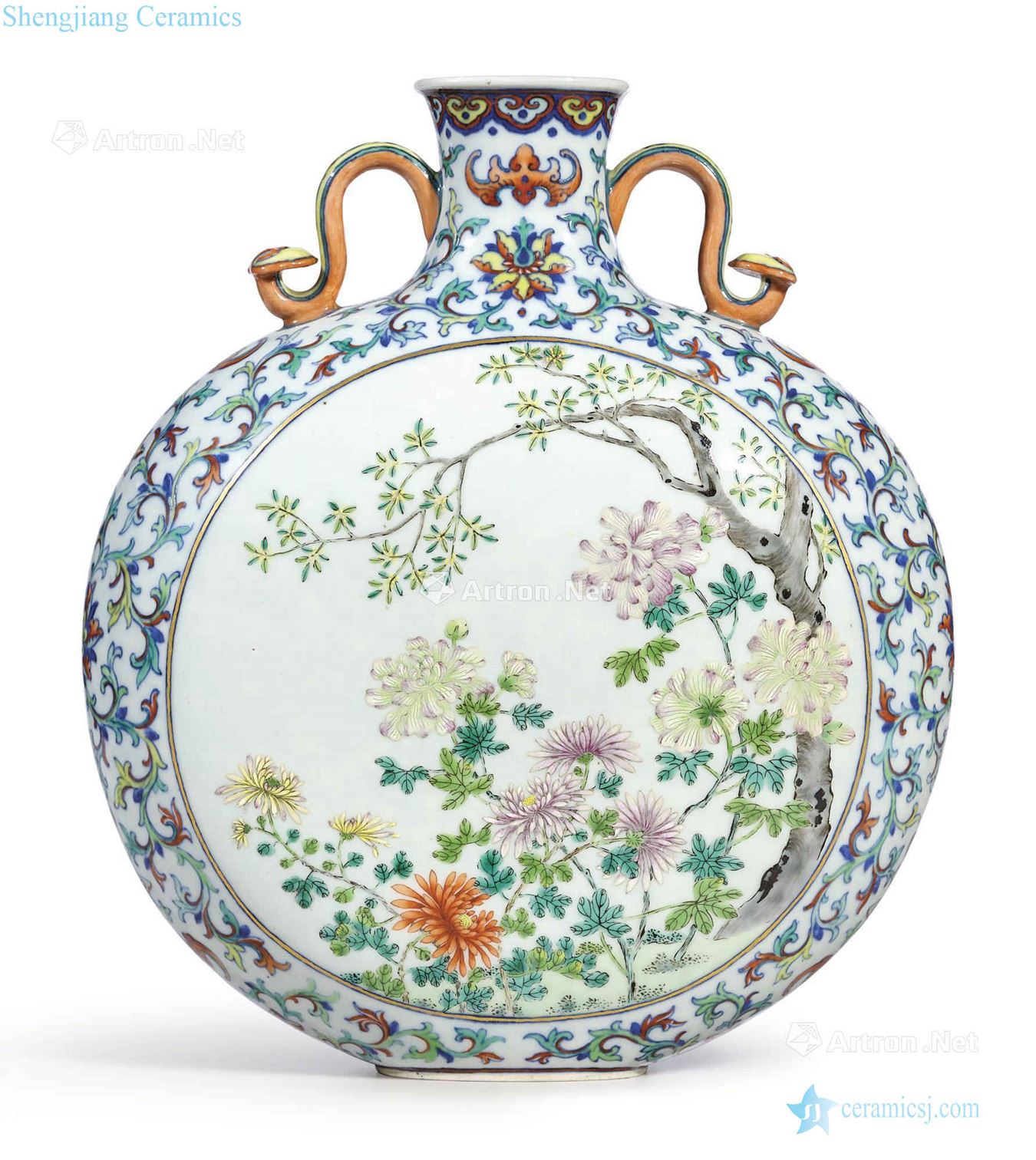 Qing qianlong 鬪 color live far acknowledged pastel qiu fang figure flat pot