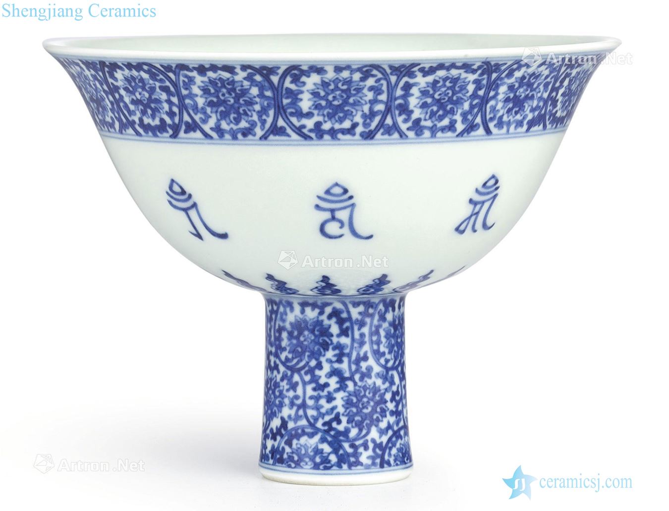 Qing qianlong Blue and white lotus flower Sanskrit best 盌