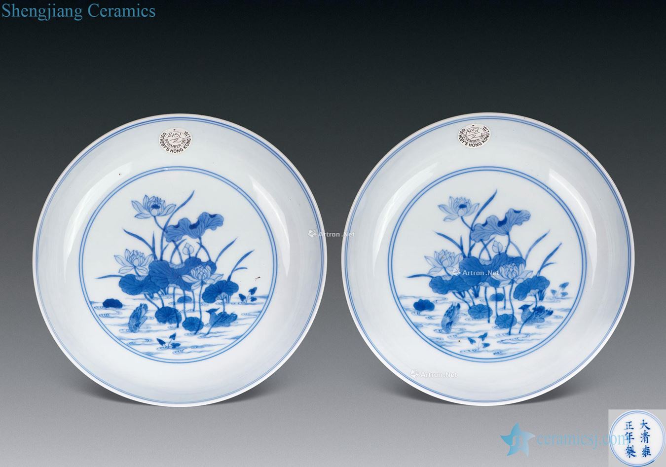 Blue and white lotus yuanyang yongzheng lie foot plate (a)