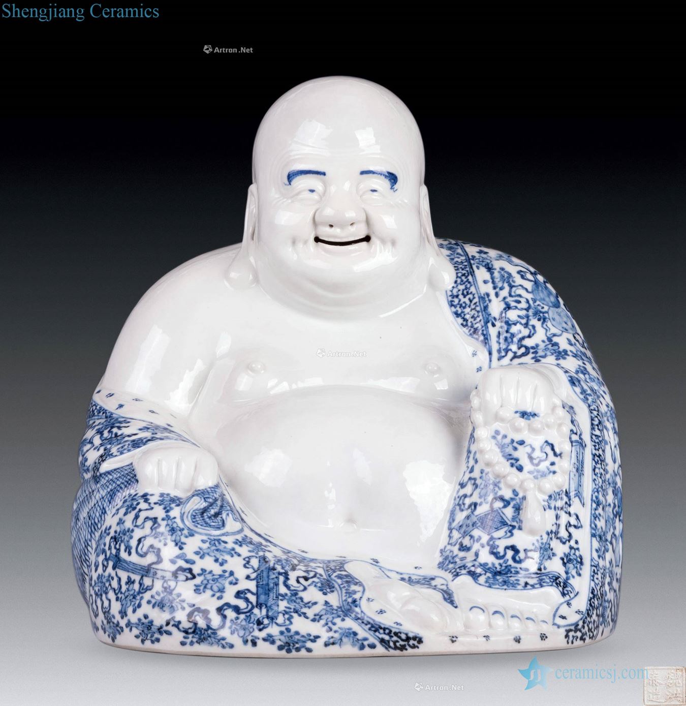 qing Blue and white the eight immortals grain maitreya statue