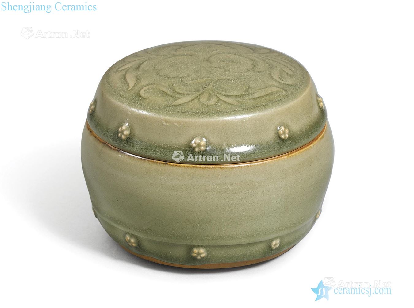 Northern song dynasty to gold Yao state green glaze peony lines cover tank