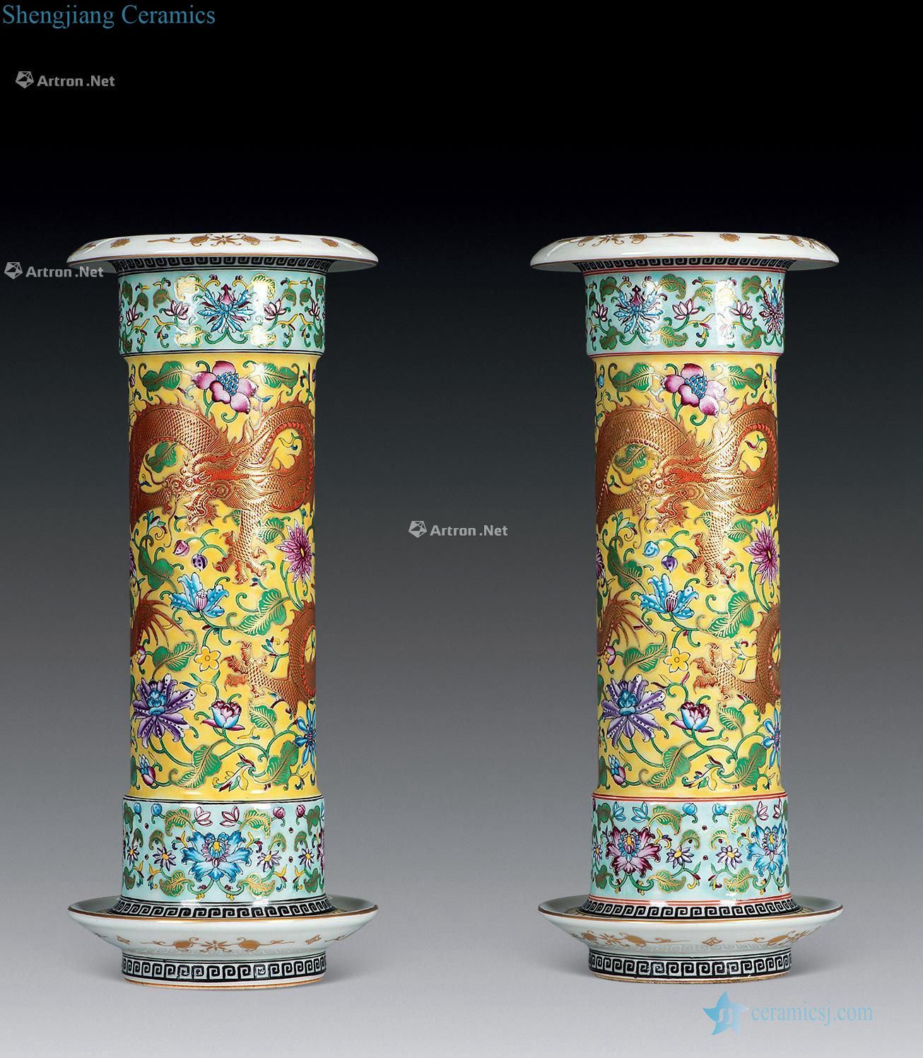 Qing yongzheng pastel branch dragon candlestick