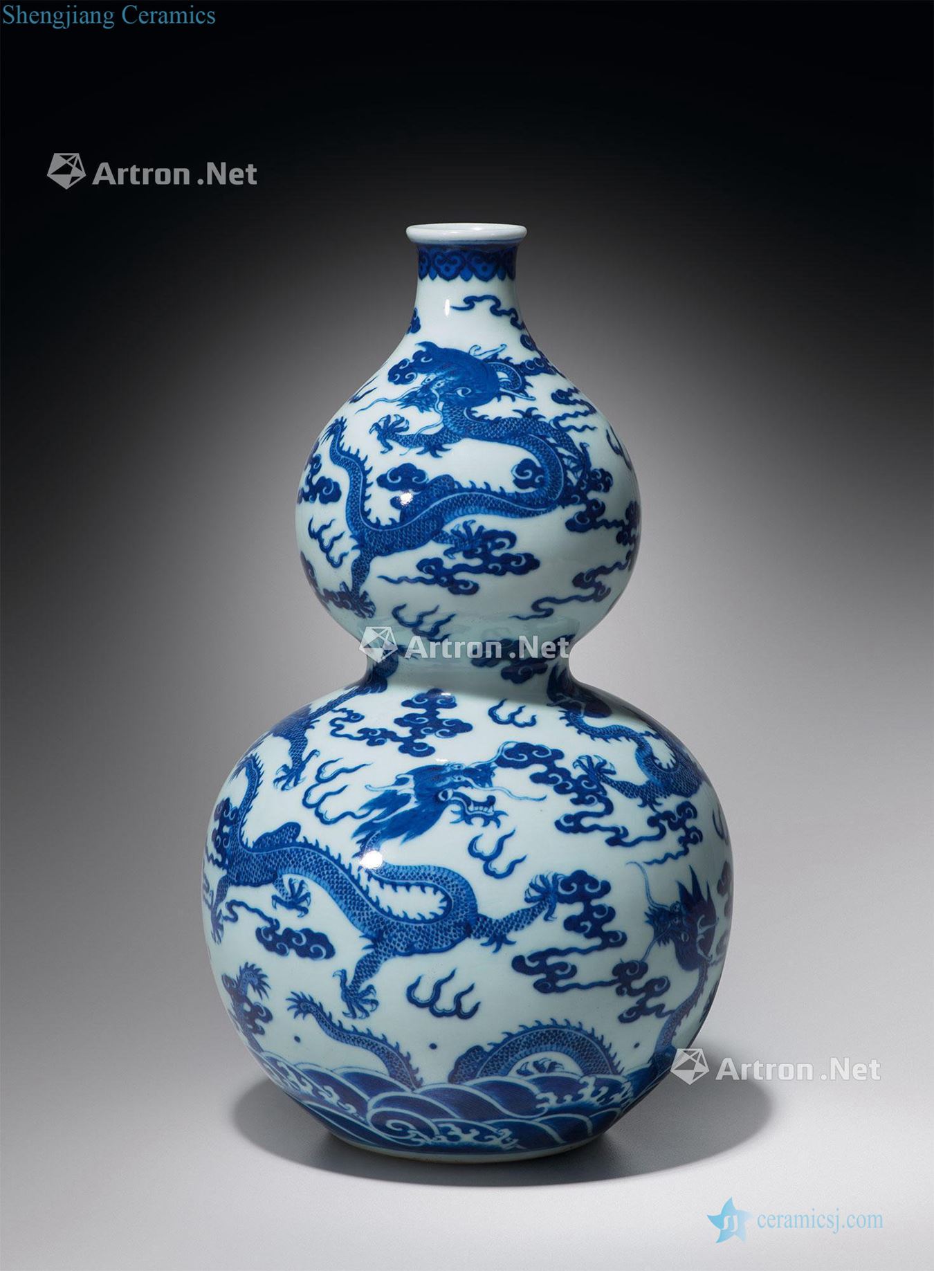 Qing daoguang Blue and white Kowloon in grain bottle gourd