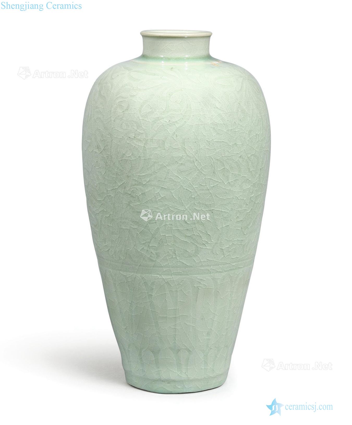 Northern song dynasty Longquan green glaze peony grains plum bottle