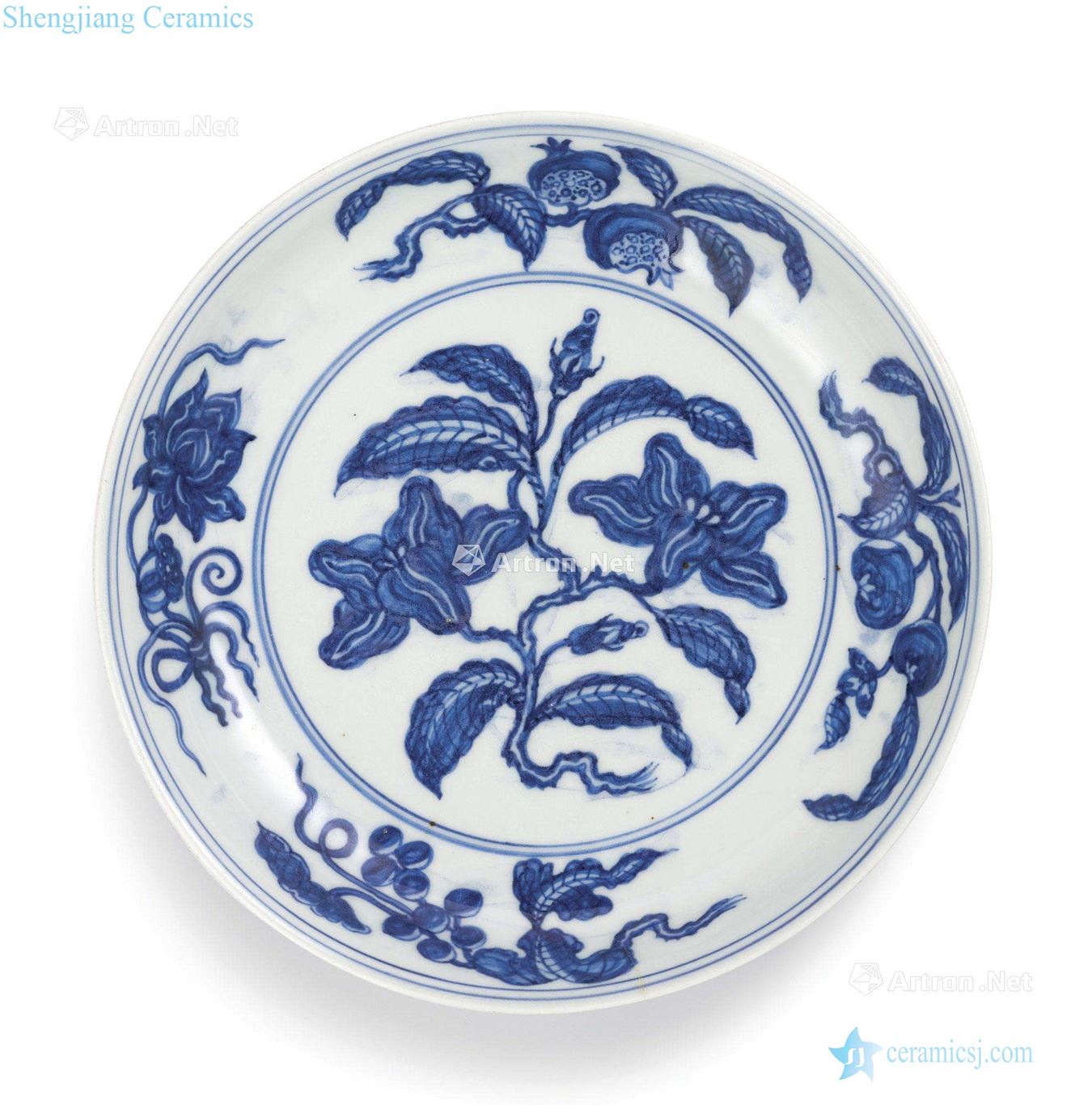 Ming hongzhi Blue and white gardenia pattern plate