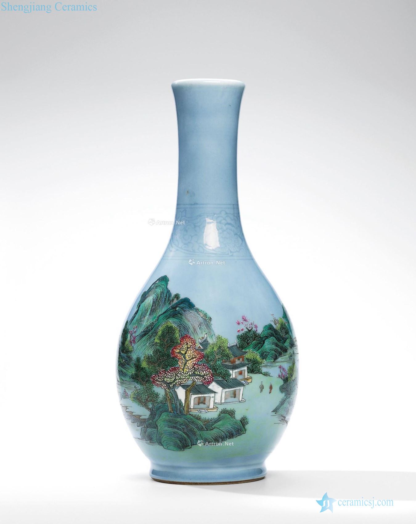 Blue and pastel scenery figure in late qing dynasty the flask