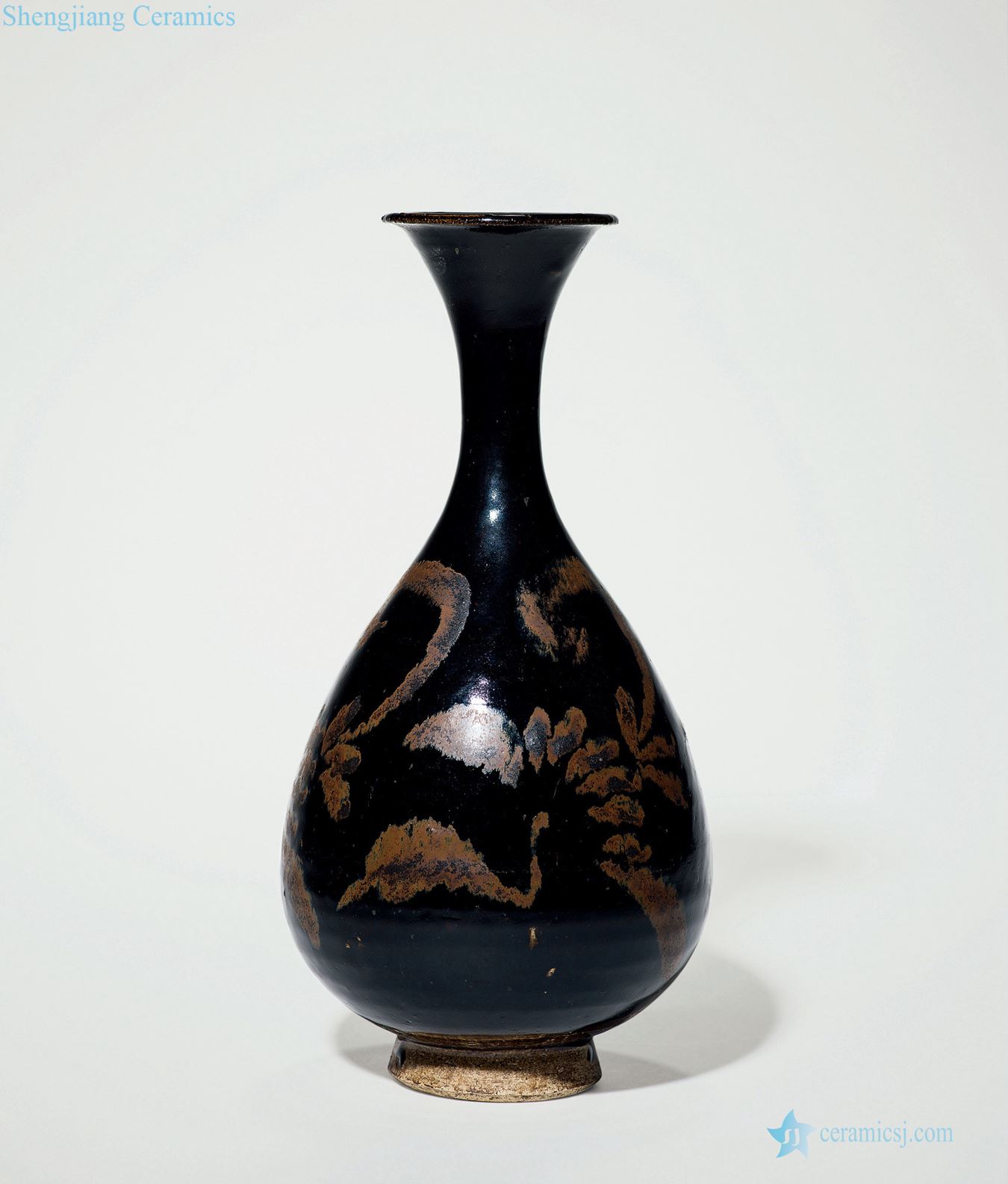 Gold/yuan Black glaze rust flower grain okho spring bottle