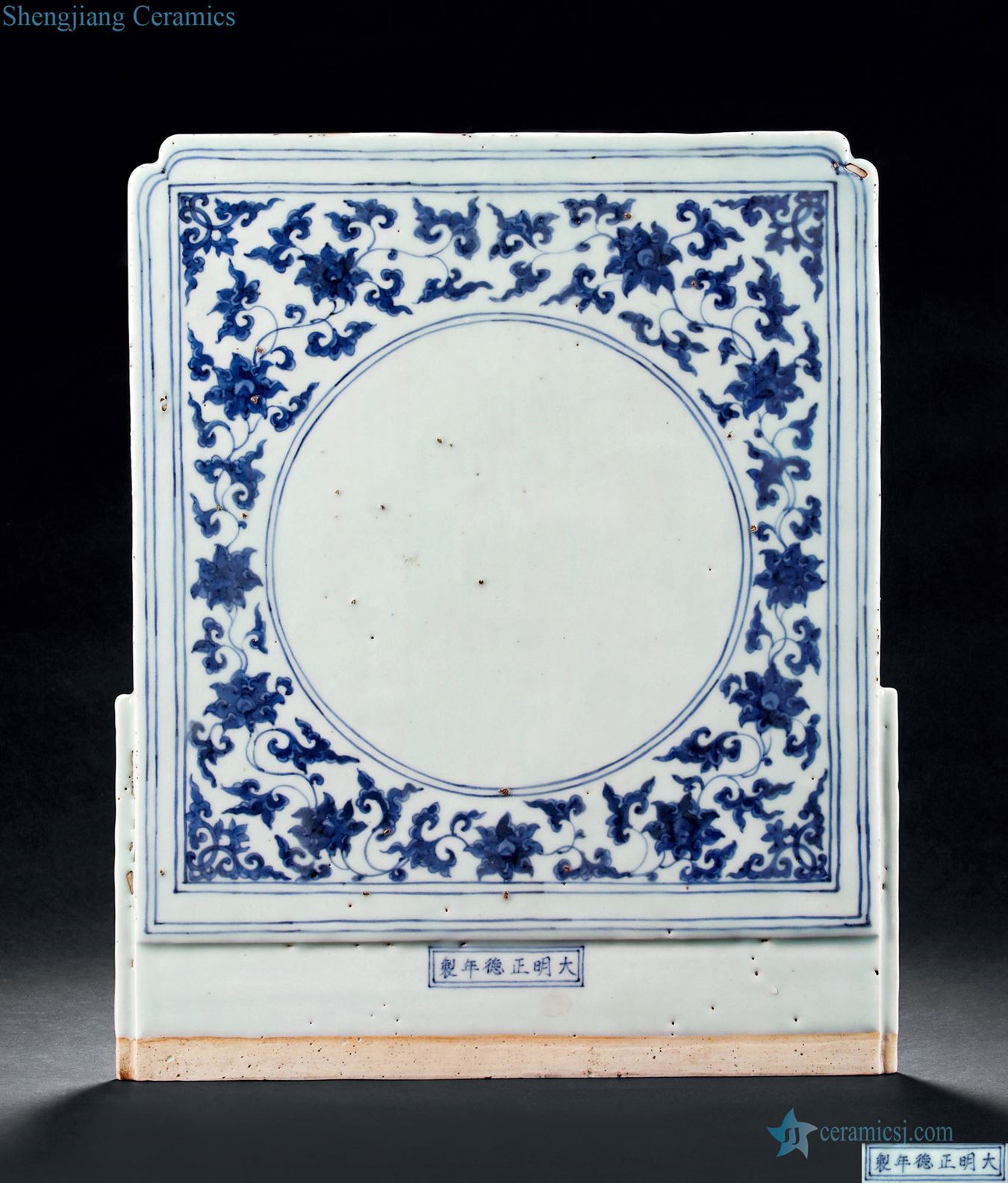 MingZhengDe Blue and white tie up lotus flower grain medallion plaque