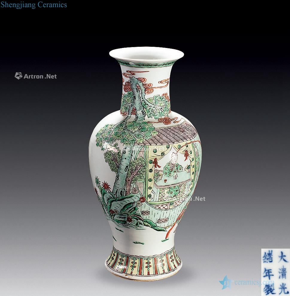 Qing dynasty middle-late Colorful garden goddess of mercy bottle