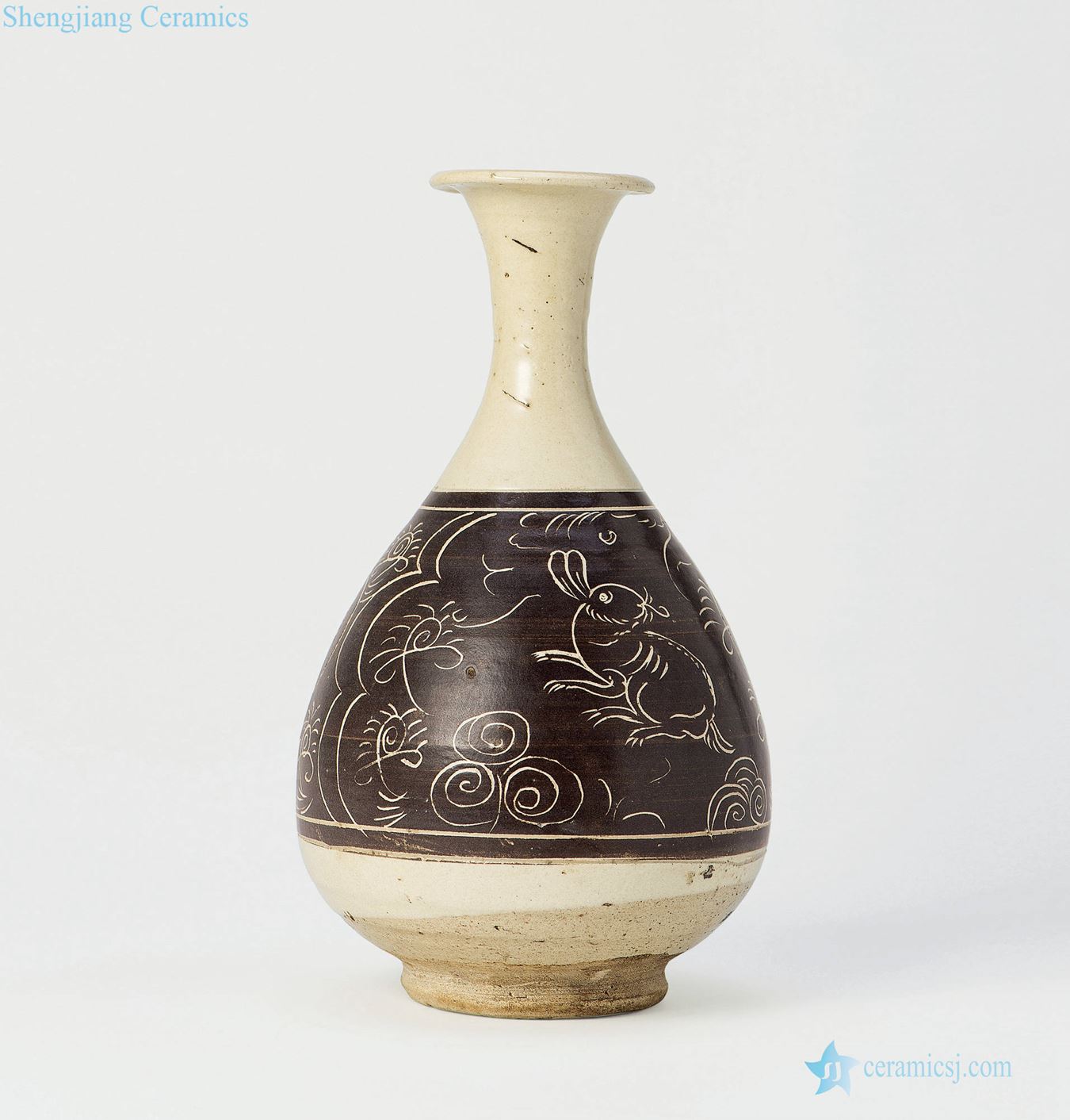 Gold/yuan Magnetic state kiln black glaze scratching okho spring bottle