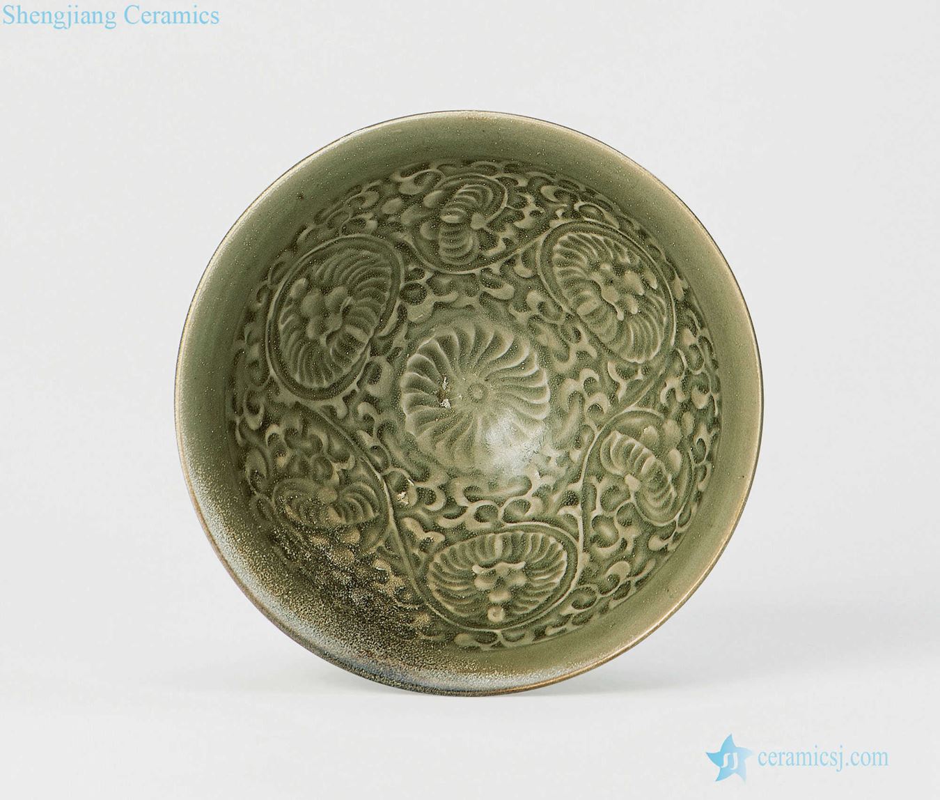 Northern song dynasty/gold yao state kiln stamps flowers green-splashed bowls