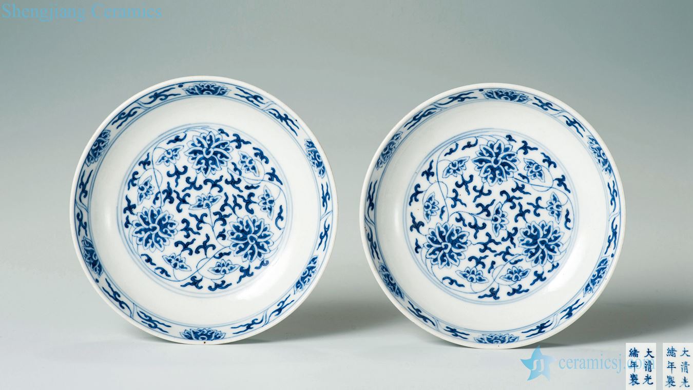 Qing guangxu Blue and white tie up lotus flower tray (a)