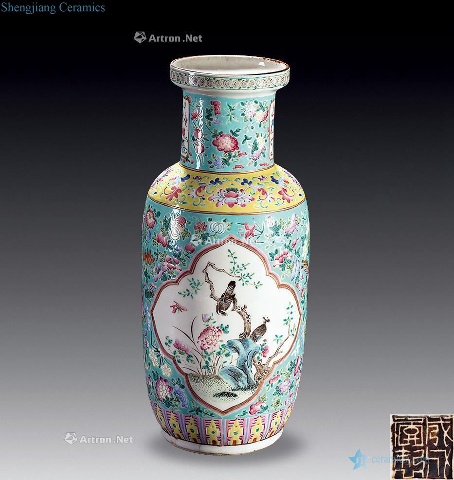 In late qing dynasty The elder brother of the glaze and pastel medallion with wooden stick