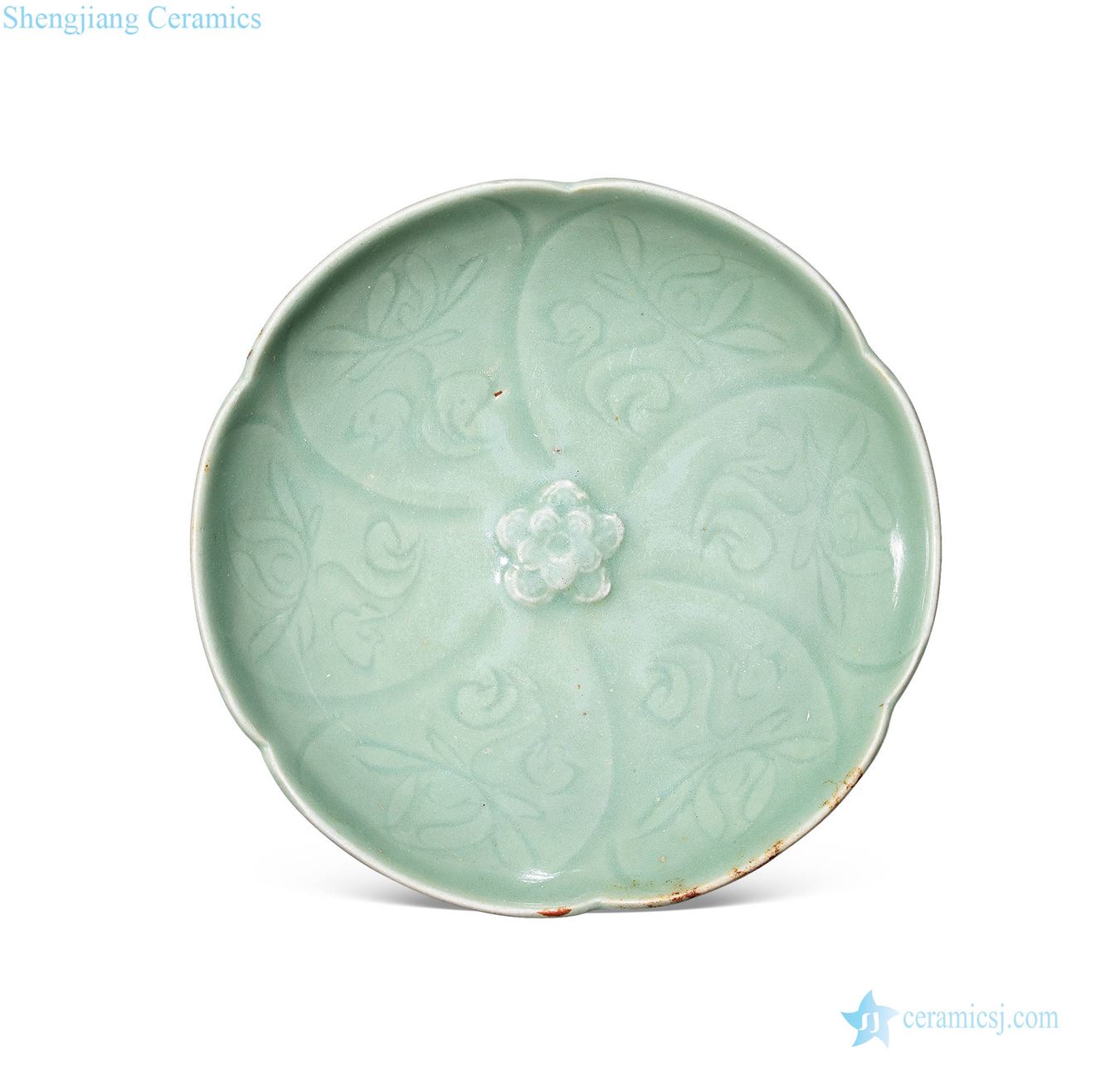 Yuan and Ming Longquan celadon green glaze flower mouth hand-cut lamp